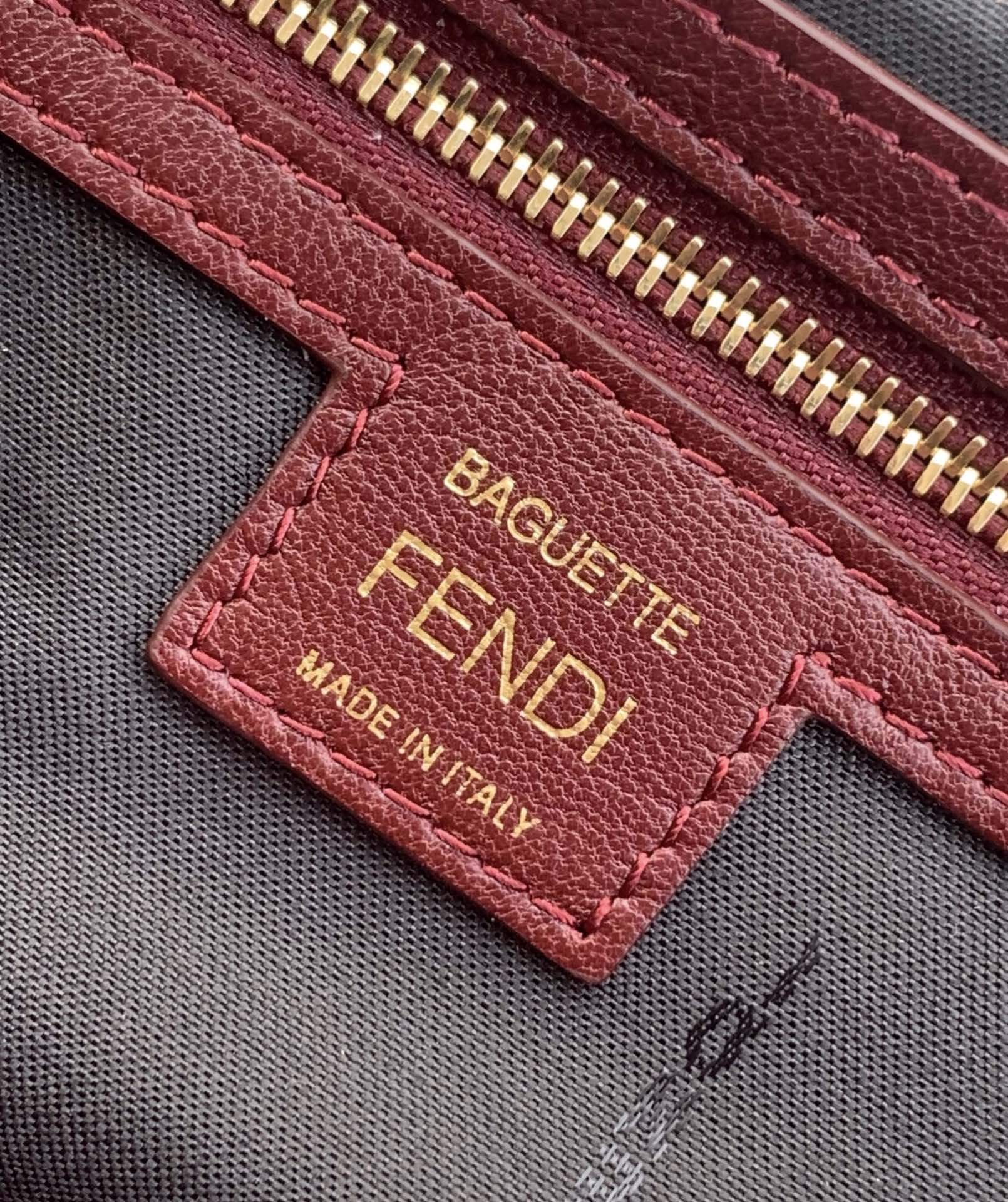 Fendi Medium Baguette Nappa Leather with FF Motif Shoulder Bag Claret